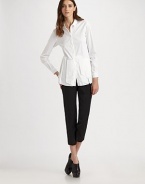 Slim, streamlined capris of woven stretch wool with an Italian attitude.Bandless waist Front and back darts Flat front Side zip closure Slim leg Inseam, about 26 96% wool/4% elastane Dry clean Made in Italy