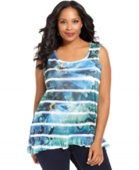 Team your favorite jeans with Style&co.'s sleeveless plus size top, showcasing an eye-catching print. Team your favorite jeans with Style&co.'s sleeveless plus size top, showcasing an eye-catching print.