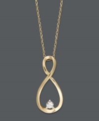 Good style is eternal, and this go-to piece will give you instant glamour. An infinity shape cradles a round-cut diamond accent. Setting and rope chain crafted in 14k gold. Approximate length: 18 inches. Approximate drop: 7/10 inch. Good style is eternal, and this go-to piece will give you instant glamour. An infinity shape cradles a round-cut diamond accent. Setting and rope chain crafted in 14k gold. Approximate length: 18 inches. Approximate drop: 7/10 inch.