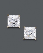 Over nine carats worth of brilliant sparkle! Arabella's luminous stud earrings will turn heads with princess-cut Swarovski zirconias (9-3/4 ct. t.w.). Post setting crafted in 14k gold. Approximate diameter: 8 mm.