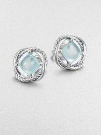 Beautiful aqua chalcedony cabochons framed by iconic sterling silver cable rings. Aqua chalcedonySterling silverSize, about .25Post backImported Beautiful aqua chalcedony cabochons framed by iconic sterling silver cable rings. Aqua chalcedonySterling silverSize, about .25Post backImported