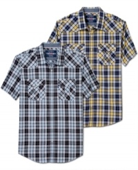 In a crisp plaid, this shirt from Ecko Unltd steps up your weekend style in an instant. In a crisp plaid, this shirt from Ecko Unltd steps up your weekend style in an instant.
