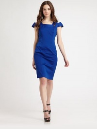Almost architectural in appeal, this body-conscious sheath is subtly seamed to enhance its shape.Square necklineCap sleeves with cutoutsFitted from bodice to hemSeam detailingBack zipperCenter back ventAbout 24 from natural waist61% cotton/36% viscose/3% Lycra spandexDry cleanMade in USAModel shown is 5'9½ (176cm) wearing US size 4. Almost architectural in appeal, this body-conscious sheath is subtly seamed to enhance its shape.Square necklineCap sleeves with cutoutsFitted from bodice to hemSeam detailingBack zipperCenter back ventAbout 24 from natural waist61% cotton/36% viscose/3% Lycra spandexDry cleanMade in USAModel shown is 5'9½ (176cm) wearing US size 4.