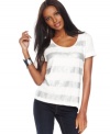 Lace ans sequins certainly up the ante on a basic scoopneck tee! Try INC's top to dress up your favorite pair of jeans.