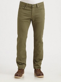 Slim-fitting silhouette, in an undeniably bold hue, is designed in premium cotton for a relaxed, yet detailed finish.Five-pocket styleInseam, about 33CottonMachine washMade in USA Slim-fitting silhouette, in an undeniably bold hue, is designed in premium cotton for a relaxed, yet detailed finish.Five-pocket styleInseam, about 33CottonMachine washMade in USA