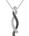 Sterling Silver Black and White Diamond Accent Twist Pendant Necklace (I-J Color, I2-I3 Clarity), 18