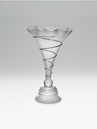 A delicately-crafted spiral design coils around this elegant glass vase from base to rim. Mouth blown 10H; holds 16oz Not recommended for dishwasher or microwave Made in Czech Republic A delicately-crafted spiral design coils around this elegant glass vase from base to rim. Mouth blown 10H; holds 16oz Not recommended for dishwasher or microwave Made in Czech Republic