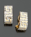 Glittering diamond accents lend sparkle to a Greek-key inspired design. Set in 14k yellow gold.
