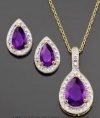 Victoria Townsend Sterling Silver Jewelry Set, Pear-Cut Amethyst and Diamond Accent Pendant Necklace and Earrings Set