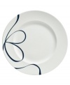 Vera Wang combines her passions for skating and design in these everyday fine Glisse dinner plates from her collection of Wedgwood dinnerware. The dishes have an indigo-blue ribbon that follows the path of a twirling figure skater, sweeping across smooth, snow-white bone china with modern grace.