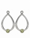 Shiny sterling silver drop charms with glowing green peridots prettify PANDORA's french wire and hoop earrings.