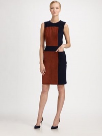 Supple suede panels lend an on-trend colorblock effect to this sleek, impeccably tailored shift.Jewel necklineSleevelessFront slash pocketsConcealed side zipFully linedAbout 23 from natural waist60% suede/31% wool/8% angora/1% elastaneDry cleanMade in FranceModel shown is 5'11 (180cm) wearing US size 4. Supple suede panels lend an on-trend colorblock effect to this sleek, impeccably tailored shift.Jewel necklineSleevelessFront slash pocketsConcealed side zipFully linedAbout 23 from natural waist60% suede/31% wool/8% angora/1% elastaneDry cleanMade in FranceModel shown is 5'11 (180cm) wearing US size 4.