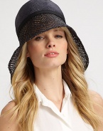 A statement style with a glamourous, asymmetrical crocheted brim. StrawClean with damp clothBrim, about 6½Made in Italy