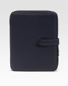 A sleek and compact casing designed in pebbled leather with plush velvet lining to prevent scratching and securely hold your iPad in place. Fits all iPad models Form-fitted construction Zip/button closure Leather/velvet 8W X 10H X ¾D Imported 