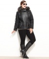 MICHAEL Michael Kors offers the ultimate in cold-weather chic: a plus size motorcycle jacket gets a luxe makeover with chic faux leather and a faux-fur-trimmed hood!