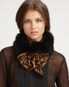 Make a statement with this luxurious, tie front design trimmed in dyed fox fur. 30% virgin wool/30% cashmere/40% silkAbout 7 X 59Specialist dry cleanMade in Italy Fur origin: Finland 