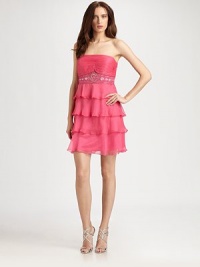 Vibrant chiffon, tailored with prettily layered tiers and embellished with an intricately beaded waistband.StraplessRuched bustBeaded empire waistTiered skirtConcealed side zipFully linedAbout 20 from natural waistPolyesterSpot cleanImportedModel shown is 5'10 (177cm) wearing US size 4. Vibrant chiffon, tailored with prettily layered tiers and embellished with an intricately beaded waistband.StraplessRuched bustBeaded empire waistTiered skirtConcealed side zipFully linedAbout 20 from natural waistPolyesterSpot cleanImportedModel shown is 5'10 (177cm) wearing US size 4.