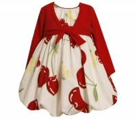 Bonnie Jean Girls 2-6x Cherry Print Bubble Dress with Tie Front Cardigan, Red, 2T Bonnie Jean Girls 2-6x Cherry Print Bubble Dress with Tie Front Cardigan, Red, 2T