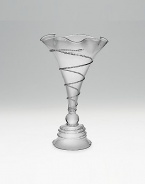 A delicately-crafted spiral design coils around this elegant glass vase from base to rim. Mouth blown 10H; holds 16oz Not recommended for dishwasher or microwave Made in Czech Republic