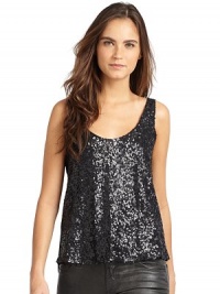 THE LOOKSequined frontSide zip closureSheer chiffon back with cutout detailFaux leather panel, backTHE FITAbout 26 from shoulder to hemTHE MATERIALBody: polyesterSecond fabric: polyurethaneCARE & ORIGINDry cleanImportedModel shown is 5'9 (175cm) wearing US size Small.This item was originally available for purchase at Saks Fifth Avenue OFF 5TH stores THE LOOKSequined frontSide zip closureSheer chiffon back with cutout detailFaux leather panel, backTHE FITAbout 26 from shoulder to hemTHE MATERIALBody: polyesterSecond fabric: polyurethaneCARE & ORIGINDry cleanImportedModel shown is 5'9 (175cm) wearing US size Small.This item was originally available for purchase at Saks Fifth Avenue OFF 5TH stores