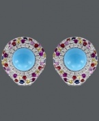 The style this season is all about color! Reinvent yourself with this vibrant earring style from Carlo Viani. Crafted in 14k white gold, stud earrings feature turquoise center stones (7 mm) surrounded by multicolored sapphires (1-7/8 ct. t.w.) and white sapphires (1/4 ct. t.w.). Approximate diameter: 3/4 inch.