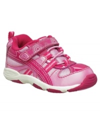 Pretty in pink. She'll look darling and keep her toes cozy in these Milli sneakers from Stride Rite. Pretty in pink. She'll look darling and keep her toes cozy in these Milli sneakers from Stride Rite.