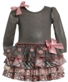 Bonnie Jean Girls 2-6X Glitter Knit Bodice To Tiered Skirt, Grey, 2T