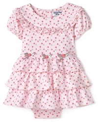 Polka dots and ruffles galore adorn this fresh spring dress from Hartstrings. The matching bloomer moves with her as she explores her world. Polka dots and ruffles galore adorn this fresh spring dress from Hartstrings. The matching bloomer moves with her as she explores her world.