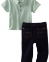 7 For All Mankind Baby-Boys Infant Polo Denim Set, Jaspr Gren/nol, 12 Months