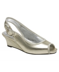 This peep-toe patent wedge by Jessica Simpson is perfect for showing off her pretty pedicure. Complete with a silver buckle and lining, this easy to walk in slingback will have your little lady feeling elegant and all grown-up. This peep-toe patent wedge by Jessica Simpson is perfect for showing off her pretty pedicure. Complete with a silver buckle and lining, this easy to walk in slingback will have your little lady feeling elegant and all grown-up.