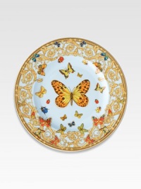 The House of Versace's extraordinary new porcelain dinnerware collection is defined by the scrolling vines and verdant detail of an elegant country garden. From the Butterfly Garden CollectionPorcelain10½ diam.Hand washMade in Germany The House of Versace's extraordinary new porcelain dinnerware collection is defined by the scrolling vines and verdant detail of an elegant country garden. From the Butterfly Garden CollectionPorcelain10½ diam.Hand washMade in Germany