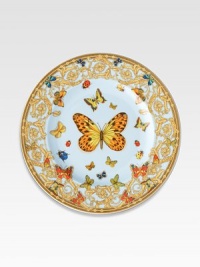 The House of Versace's extraordinary new porcelain dinnerware collection is defined by the scrolling vines and verdant detail of an elegant country garden. From the Butterfly Garden CollectionPorcelain10½ diam.Hand washMade in Germany