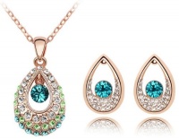 Swarovski Elements Crystal Princess Teardrop Pendant Necklace 47CM And Earrings Jewelry Set - CN9038Z3
