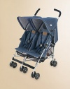 An all purpose, stylish and lightweight buggy for two with a high-performance aluminum frame and carry handle for easy storage and portability.Five second one-hand compact umbrella foldWeighs about 23 poundsMultiple seat position reclineRemovable