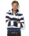 Combining the preppy heritage of a rugby with the comfort of a hoodie, this relaxed-fitting pullover blends the best of both worlds in an ultra-soft fleece construction.