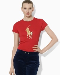 A sleek tee is crafted in soft mercerized cotton and finished with our screened metallic Big Pony at the front for signature style. A sleek tee is crafted in soft mercerized cotton and finished with our screened metallic Big Pony at the front for signature style.