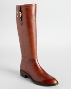 Chic tall leather riding boots with signature Gancio logo at side.