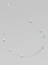 From the Wonderland Collection. A delicate silver chain is sprinkled with faceted round stones, including colorful quartz-layered doublets, iridescent mother-of-pearl and radiant clear quartz.Mother-of-pearl and clear quartzSterling silverLength; 17Lobster claspImported