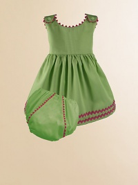 An adorable look for a picnic or a portrait in lightweight cotton piqué with vibrant rick rack trim and a matching diaper cover. Covered button shoulder closures High waist Cotton; machine wash Made in USA Please note: Diaper cover cannot be personalized.FOR PERSONALIZATION Select a quantity, then scroll down and click on PERSONALIZE & ADD TO BAG to choose and preview your personalization options. Please allow 2 to 3 weeks for delivery. An adorable look for a picnic or a portrait in lightweight cotton piqué with vibrant rick rack trim and a matching diaper cover. Covered button shoulder closures High waist Cotton; machine wash Made in USA Please note: Diaper cover cannot be personalized.FOR PERSONALIZATION Select a quantity, then scroll down and click on PERSONALIZE & ADD TO BAG to choose and preview your personalization options. Please allow 2 to 3 weeks for delivery.