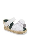 Crochet and espadrille combine to make a delightfully earthy sandal for your little flower child.