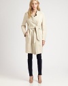 Channel ladylike elegance in this classic wool-blend coat with a stand collar, self-belt and textured twill trim. Stand collarHidden hook-and-eye closuresLong sleevesSelf-beltFront slash pocketsAbout 36 from shoulder to hemCotton/wool/linenMachine washImported of Italian fabricSIZE & FITModel shown is 5'10 (177cm) wearing US size 4. 