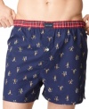 Why not choose the pair with a perfectly silly print? Tommy Hilfiger's sock monkey boxer shorts styled with a button fly and contrast elastic waist.