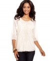 Crochet and lace inspiration abounds on this alluring top from Style&co., featuring sheer sleeves with drawstring cuffs. Adds a romantic vintage feel to your favorite jeans!