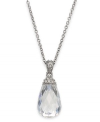 Stunning sophistication stands out on Eliot Danori's briolette-shaped pendant necklace. Crafted in rhodium-plated brass, a clear cubic zirconia (7 ct. t.w.) is accented with crystal sparkle. Approximate length: 16 inches + 2-inch extender. Approximate drop: 3/4 inch. Stunning sophistication stands out on Eliot Danori's briolette-shaped pendant necklace. Crafted in rhodium-plated brass, a clear cubic zirconia (7 ct. t.w.) is accented with crystal sparkle. Approximate length: 16 inches + 2-inch extender. Approximate drop: 3/4 inch.
