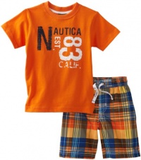 Nautica Sportswear Kids Boys 2-7 Good Fit Rash Guard And Swim Trunk Set, Orange, Large Nautica Sportswear Kids Boys 2-7 Good Fit Rash Guard And Swim Trunk Set, Orange, Large