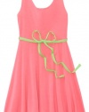 Ruby Rox Kids Girls 7-16 Tie Belt Skater Dress, Neon Pink, Medium