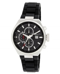 All your bases are covered. Chronograph watch by Kenneth Cole New York crafted of black polyurethane bracelet and round stainless steel case. Black chronograph dial features stick indices, minute track, tachymeter scale, three subdials, date window at three o'clock and logo. Quartz movement. Water resistant to 50 meters. Limited lifetime warranty. All your bases are covered. Chronograph watch by Kenneth Cole New York crafted of black polyurethane bracelet and round stainless steel case. Black chronograph dial features stick indices, minute track, tachymeter scale, three subdials, date window at three o'clock and logo. Quartz movement. Water resistant to 50 meters. Limited lifetime warranty.