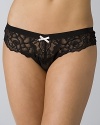 A rose lace and mesh thong with bow detail. Cotton gusset. Style #722607