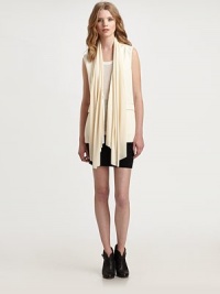Dramatically draped front and flap pockets modernize this timeless vest with silk-blend lining. Draped frontHook closureFront flap pocketsBack ventAbout 28 from shoulder to hem74% modal/26% silk lining77% triacetate/23% polyesterDry cleanMade in USA of imported fabricModel shown is 5'10 (177cm) wearing US size Small. Dramatically draped front and flap pockets modernize this timeless vest with silk-blend lining. Draped frontHook closureFront flap pocketsBack ventAbout 28 from shoulder to hem74% modal/26% silk lining77% triacetate/23% polyesterDry cleanMade in USA of imported fabricModel shown is 5'10 (177cm) wearing US size Small.
