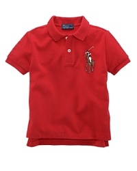 A short-sleeved cotton mesh polo, crafted in a classic fit, is detailed with an embroidered Big Pony and a twill 3 for a polished, athletic look. A short-sleeved cotton mesh polo, crafted in a classic fit, is detailed with an embroidered Big Pony and a twill 3 for a polished, athletic look.